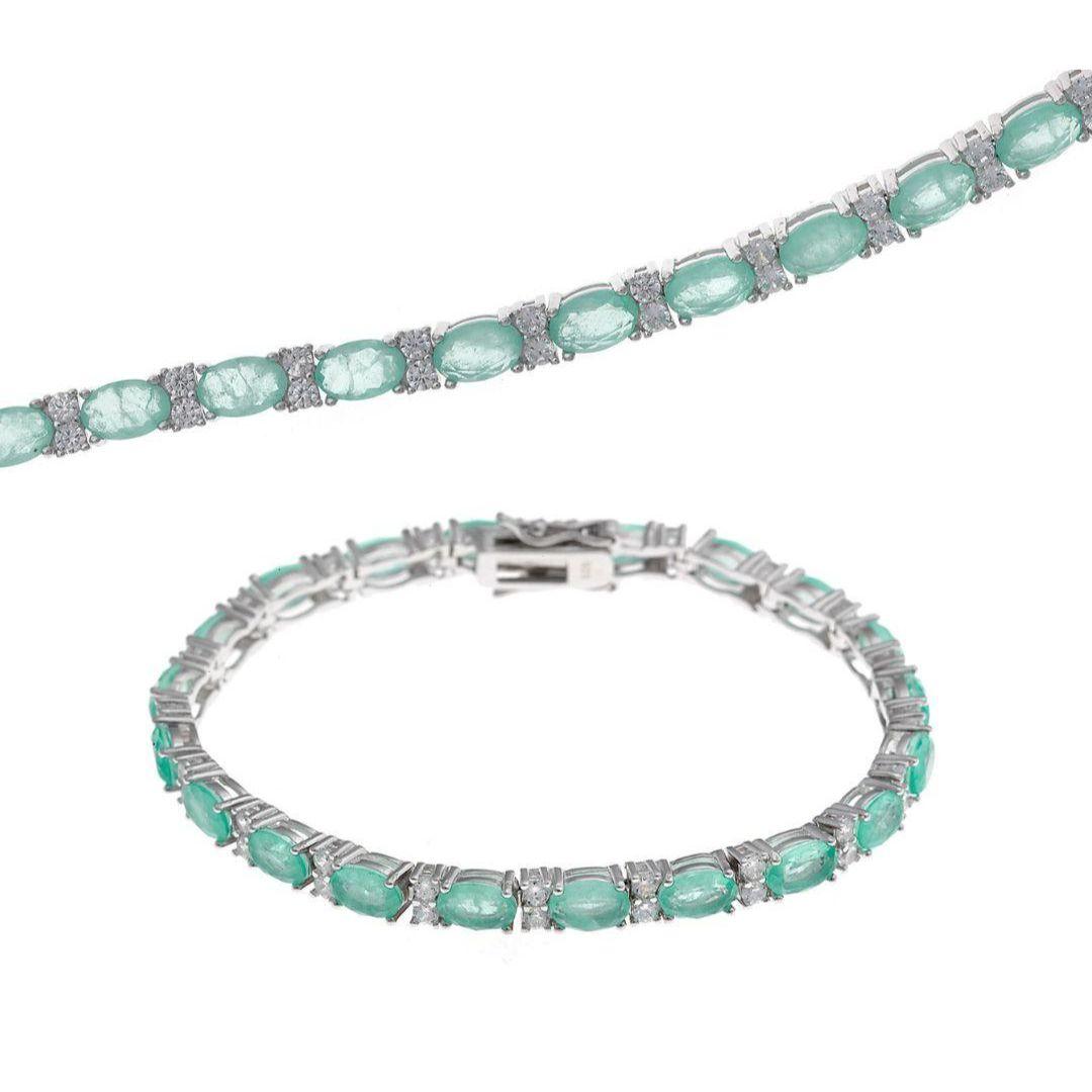 Pulsera de Plata de Ley 925 con Piedras Verde Hielo y Circonitas 18 cm