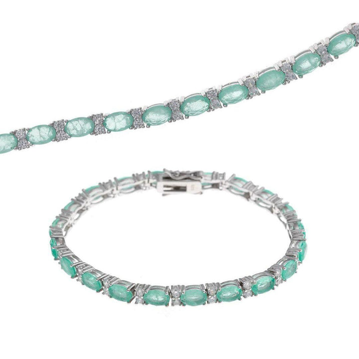 Pulsera de Plata de Ley 925 con Piedras Verde Hielo y Circonitas 18 cm