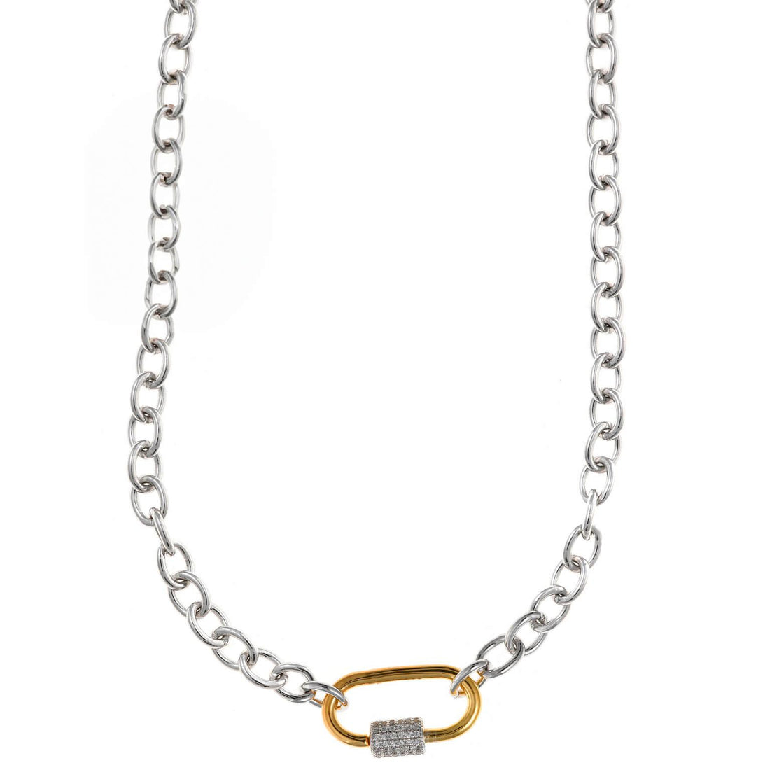 Colgante de plata 925 con cadena en Collar de plata formado por eslabones y un eslabón dorado con cierre de circonitas blancas de Salvatore 136C0338de hoja (Copia)