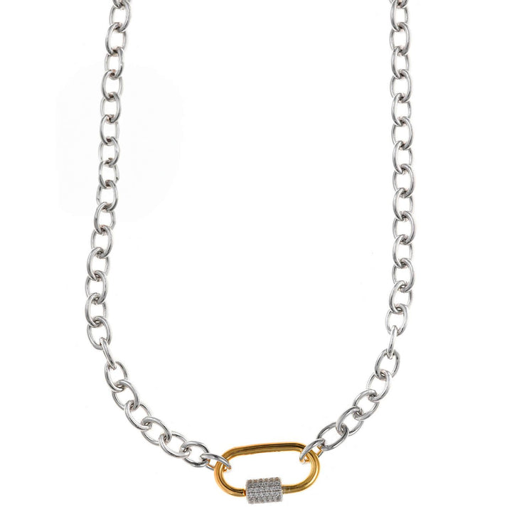 Colgante de plata 925 con cadena en Collar de plata formado por eslabones y un eslabón dorado con cierre de circonitas blancas de Salvatore 136C0338de hoja (Copia)