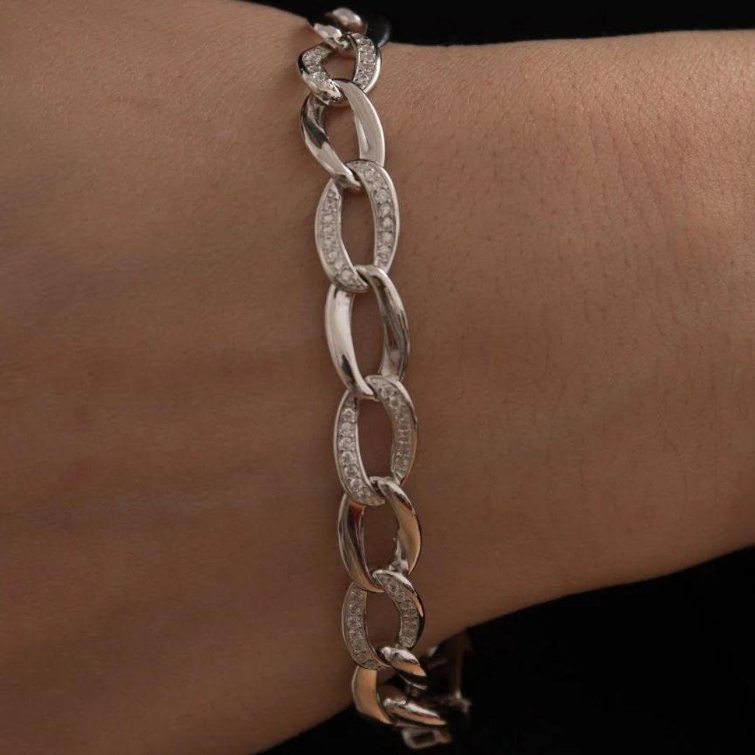 Pulsera gruesa de eslabones de plata trenza con circonitas