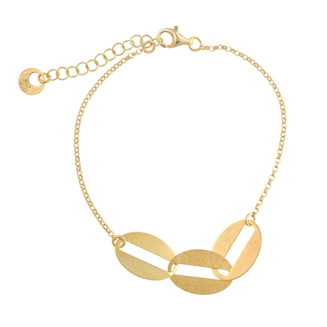 Pulsera con cadena de tres eslabones ovalados y satinados