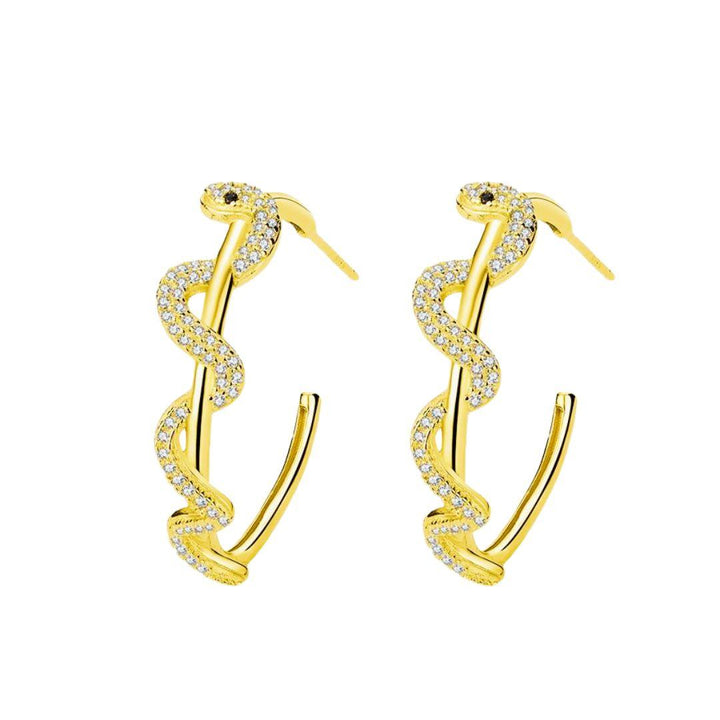 Pendientes Medio Aro de Plata 925 Chapada en Oro con Circonitas – Diseño Serpiente