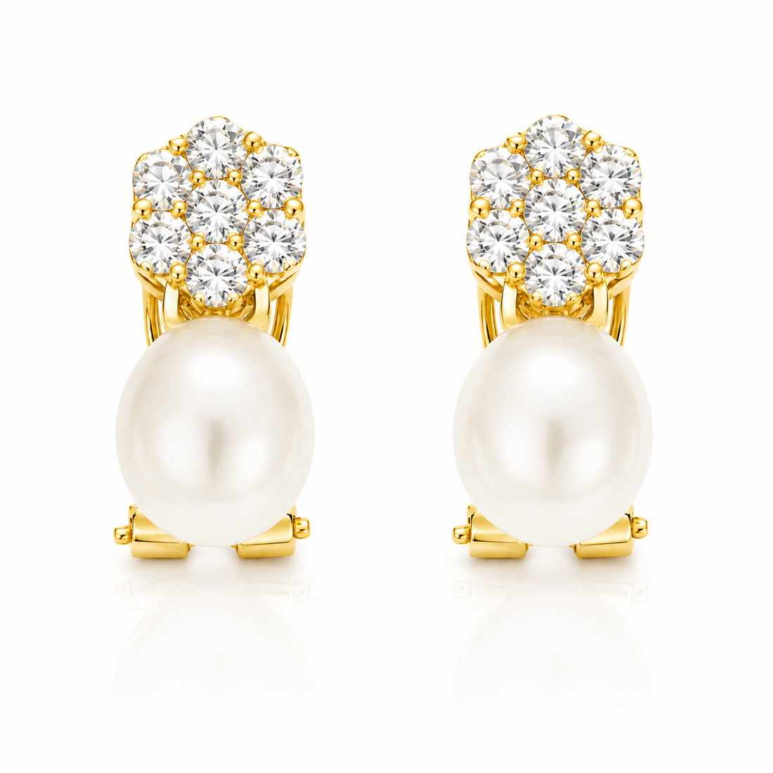 Pendientes de Oro 18K con Perlas Cultivadas y Rosetón de Circonitas