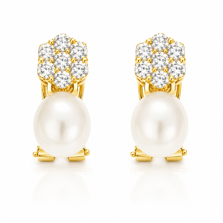 Pendientes de Oro 18K con Perlas Cultivadas y Rosetón de Circonitas