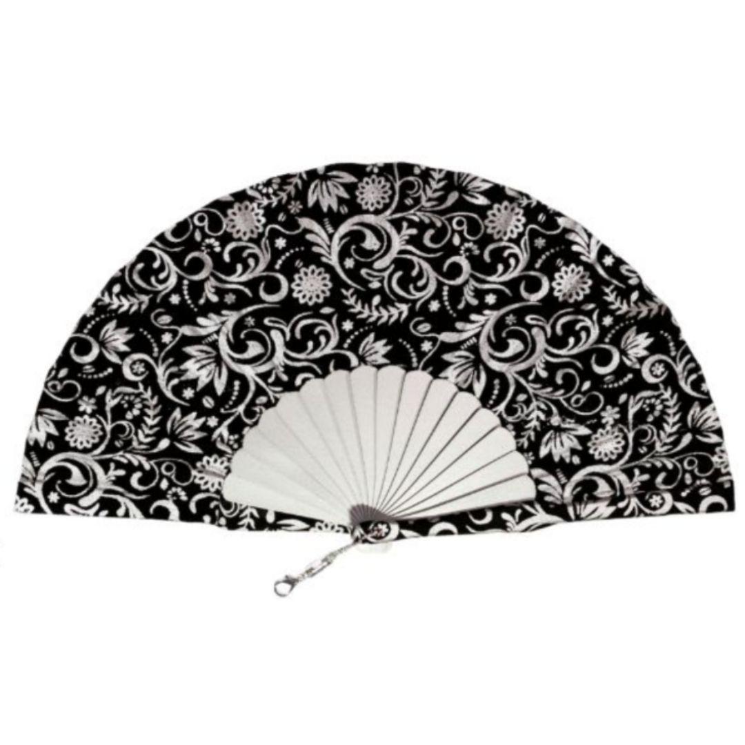 Abanico Artesanal Batik y Seda Plata y Negro