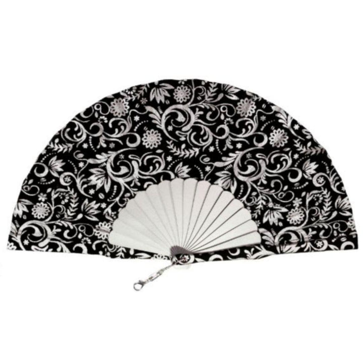 Abanico Artesanal Batik y Seda Plata y Negro