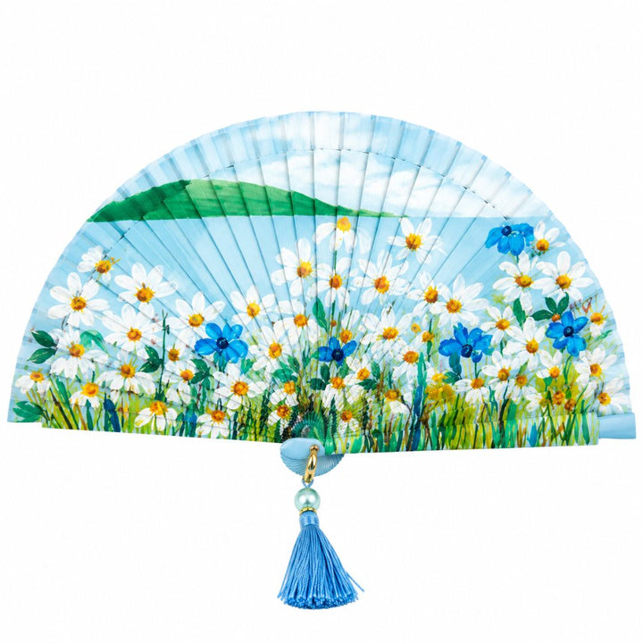 Abanico Artesanal Flores Azules – Aire Distinto