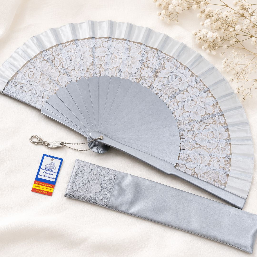 Abanico Plata con Encaje para Ceremonia Aire Distinto
