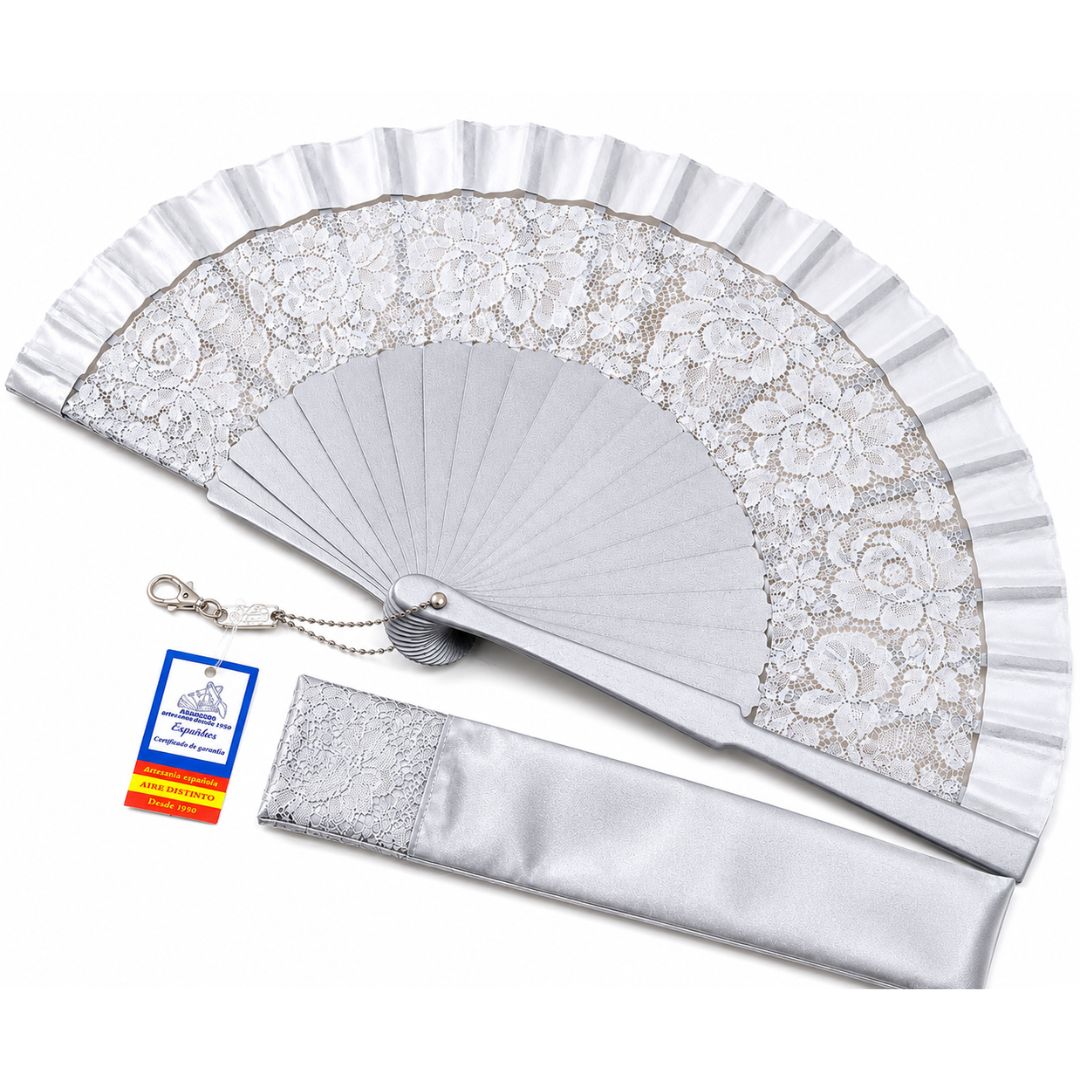 Abanico Plata con Encaje para Ceremonia Aire Distinto
