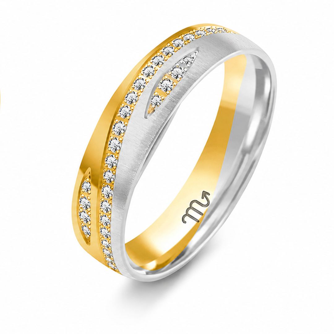 Alianza de Boda Bicolor de Oro con Diamantes de Laboratorio 5 mm - Modelo OE-402