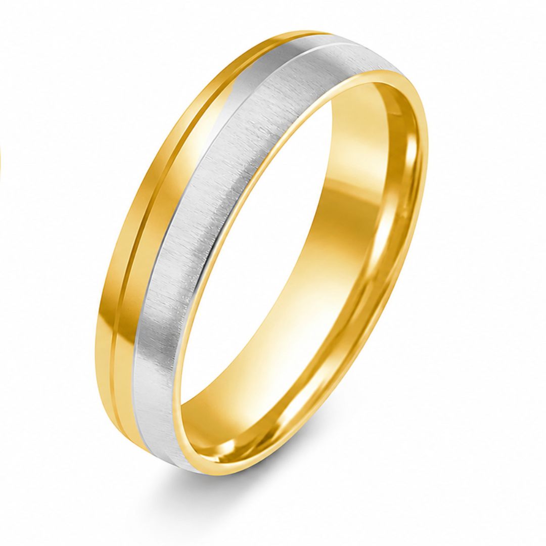 Alianza de Boda Bicolor de Oro Satinado 5 mm - Modelo OE-402