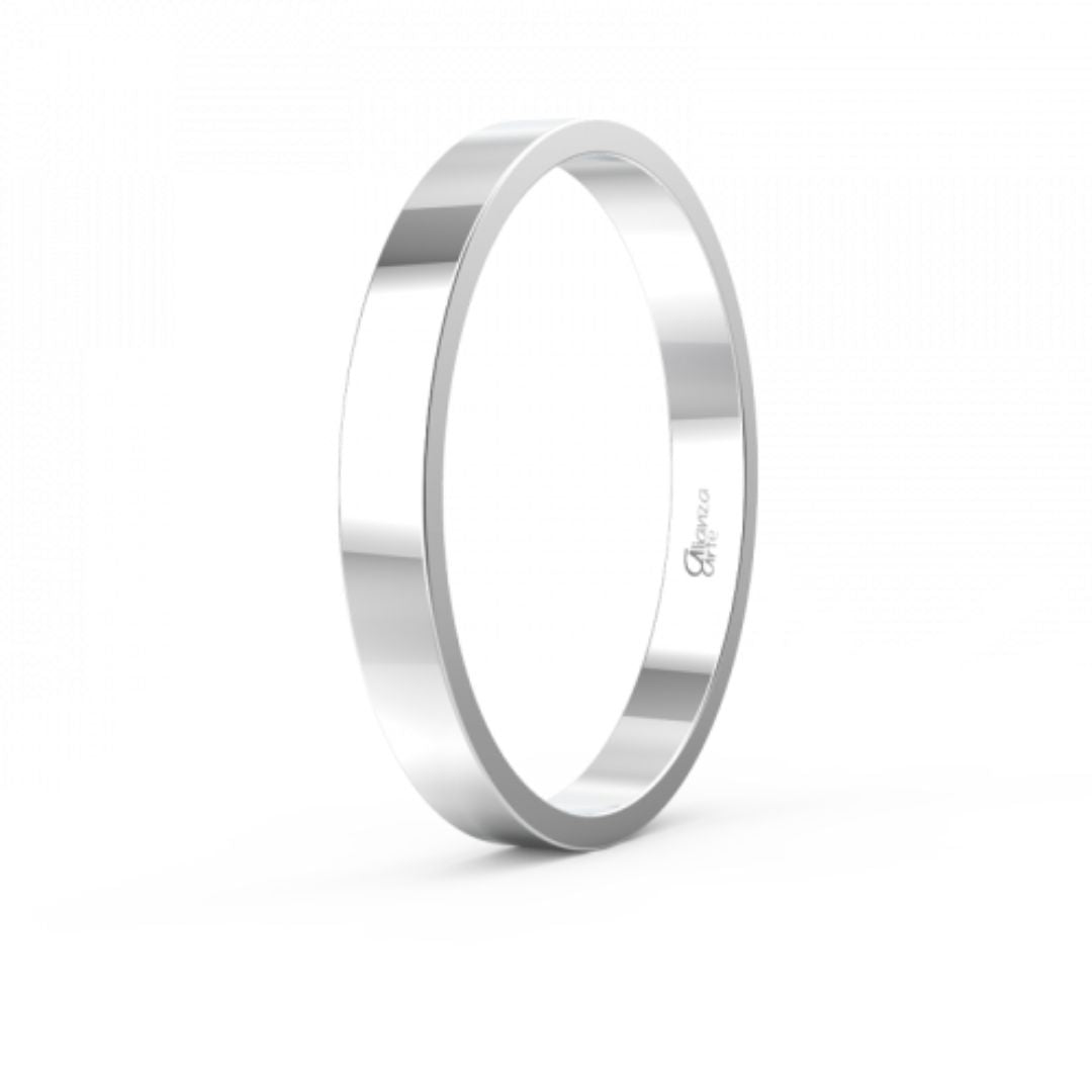 Alianza de Boda Plana Clásica de Oro 18k Blanco 2,5 mm