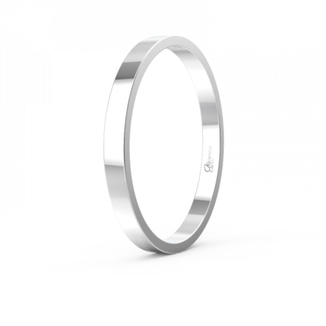 Alianza de Boda Plana Clásica de Oro 14k Blanco 2 mm