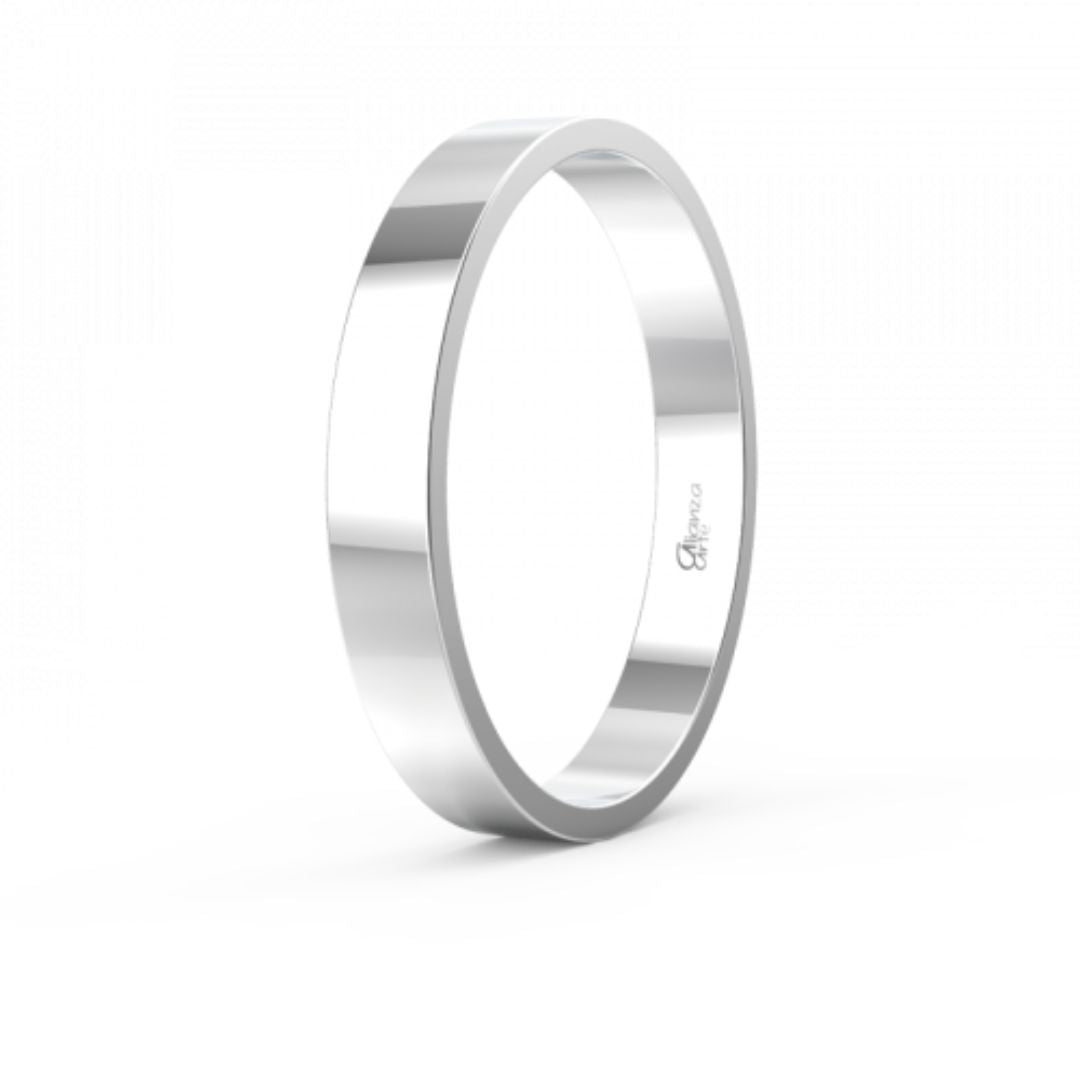 Alianza de Boda Plana Clásica de Oro 18k Blanco 3 mm