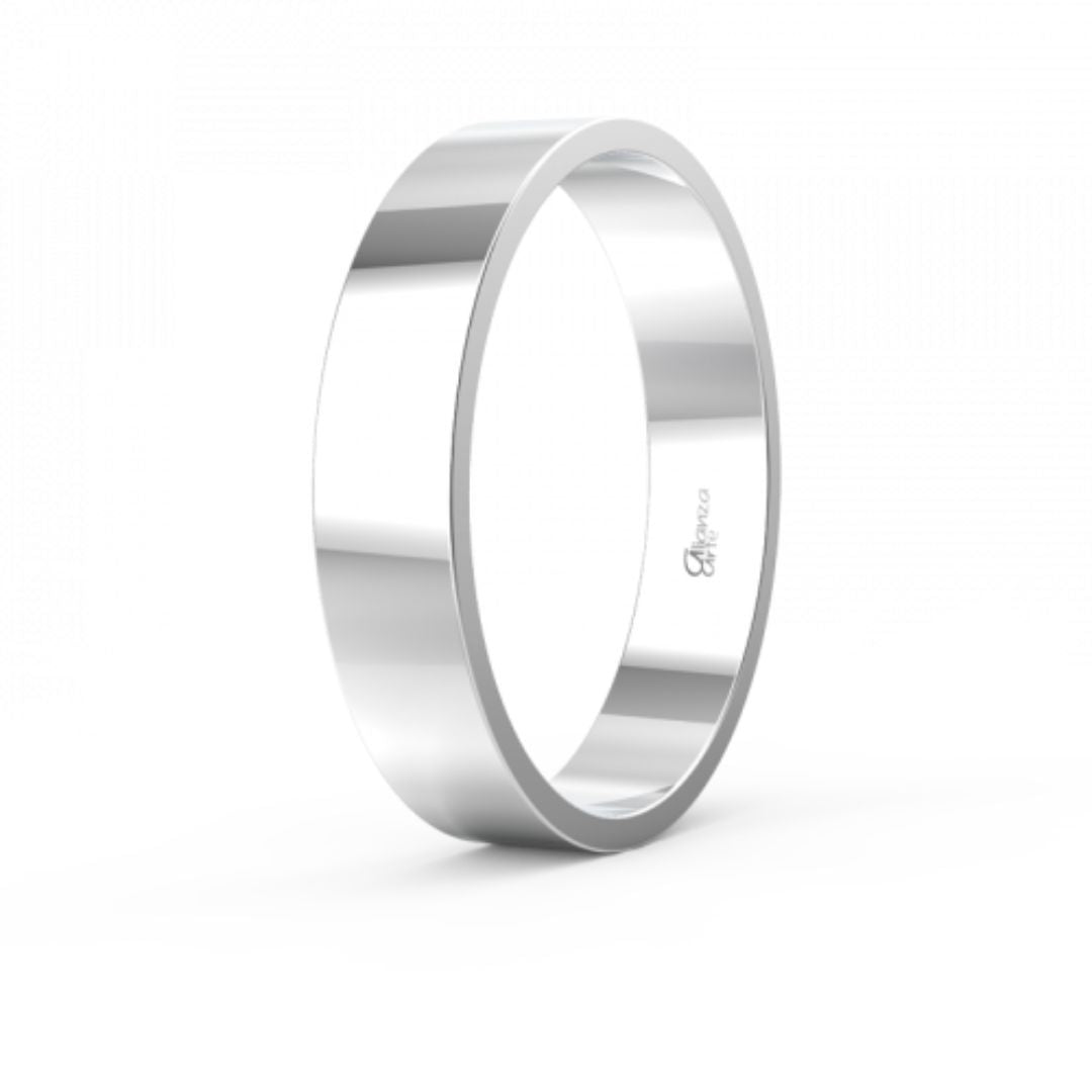 Alianza de Boda Plana Clásica de Oro 18k Blanco 4 mm