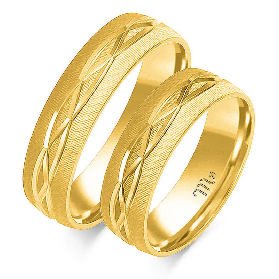 Alianza de Boda de Oro Tallada 6 mm – Modelo OE-191