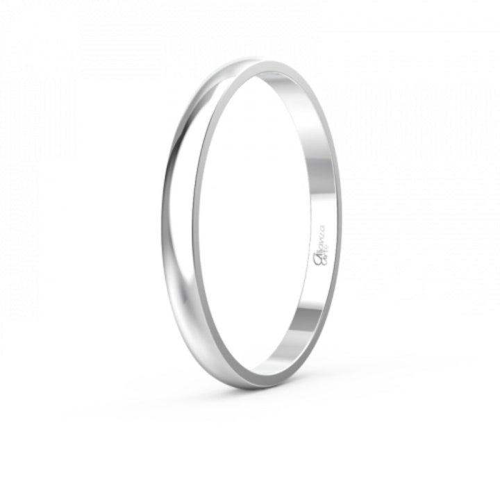 Alianza de Boda Media Caña Clásica de Oro 14k Blanco 2 mm