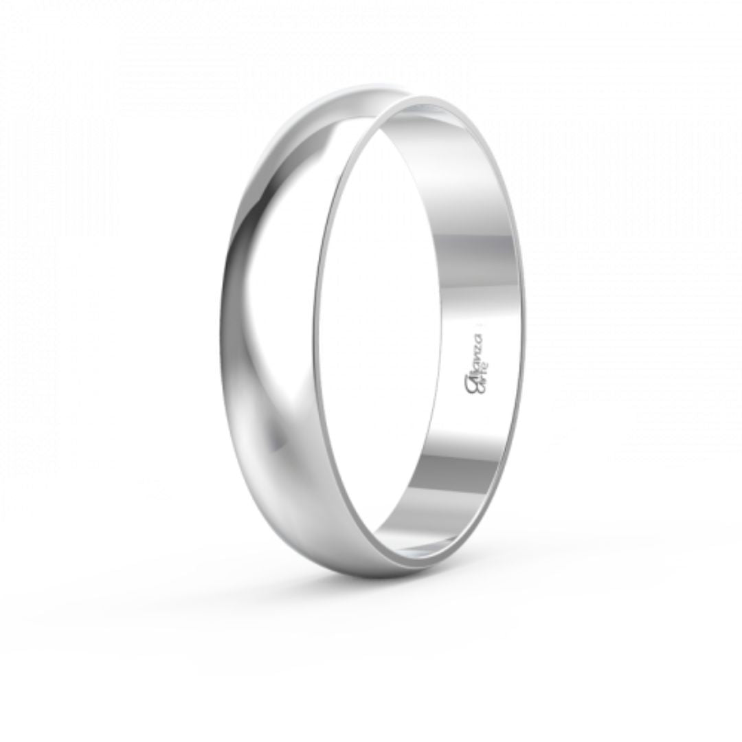 Alianza de Boda Media Caña Clásica de Oro 9k Blanco 4 mm