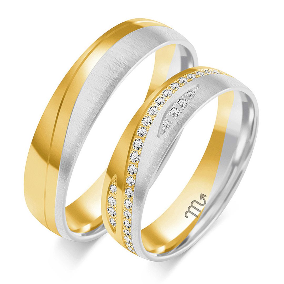 Alianza de Boda Bicolor de Oro Satinado 5 mm - Modelo OE-402