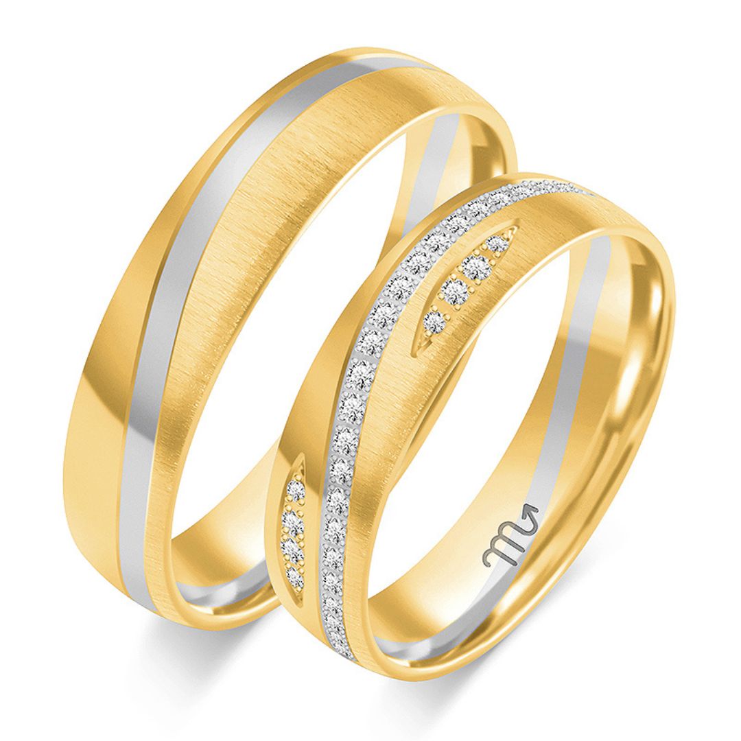 Alianza de Boda Bicolor de Oro Satinado 5 mm - Modelo OE-402