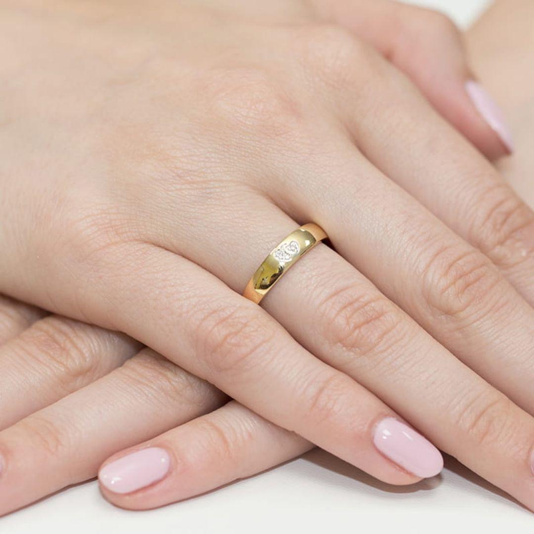 Anillo Evania Oro 14K Doble Corazón con Diamantes