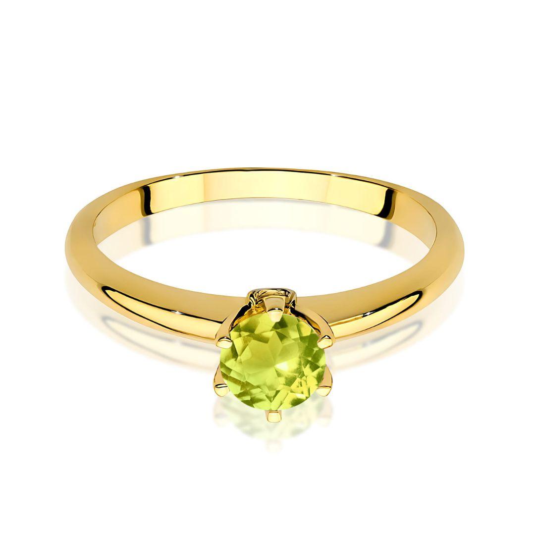 Anillo Olivé Oro Amarillo 14K con Peridoto y Diamantes 0,60 ct