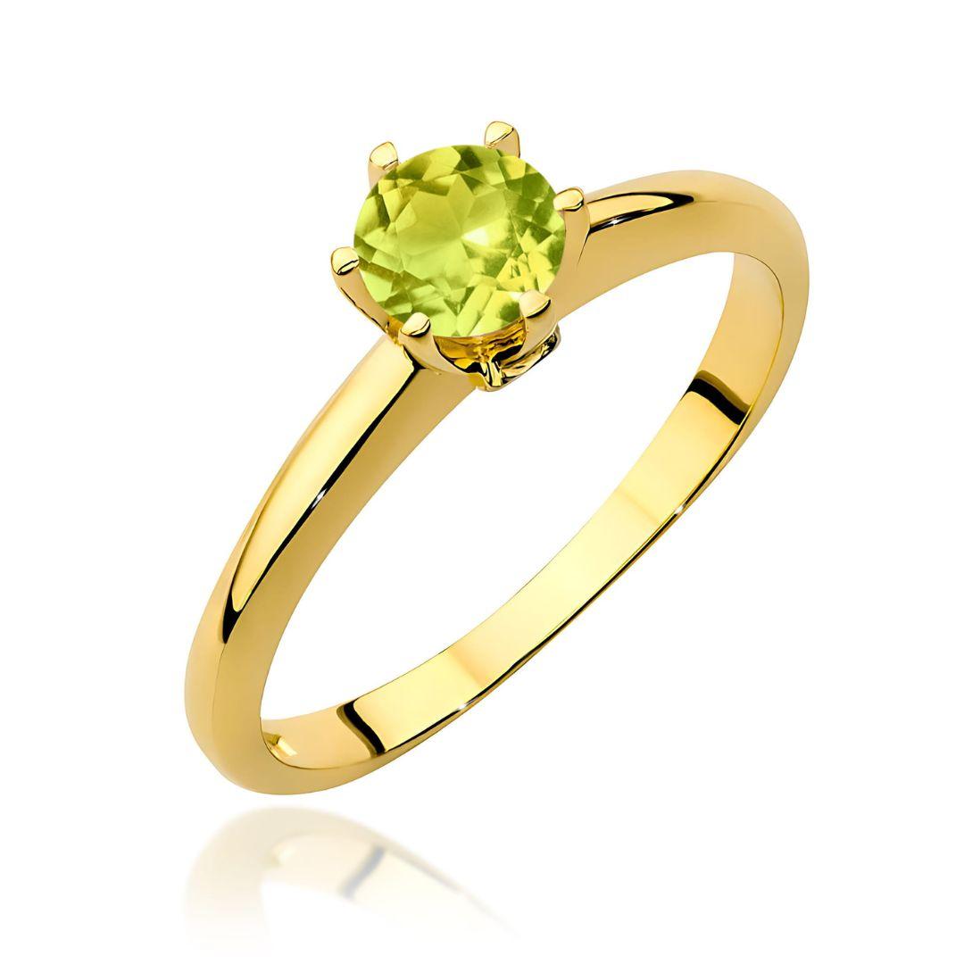 Anillo Olivé Oro Amarillo 14K con Peridoto y Diamantes 0,60 ct