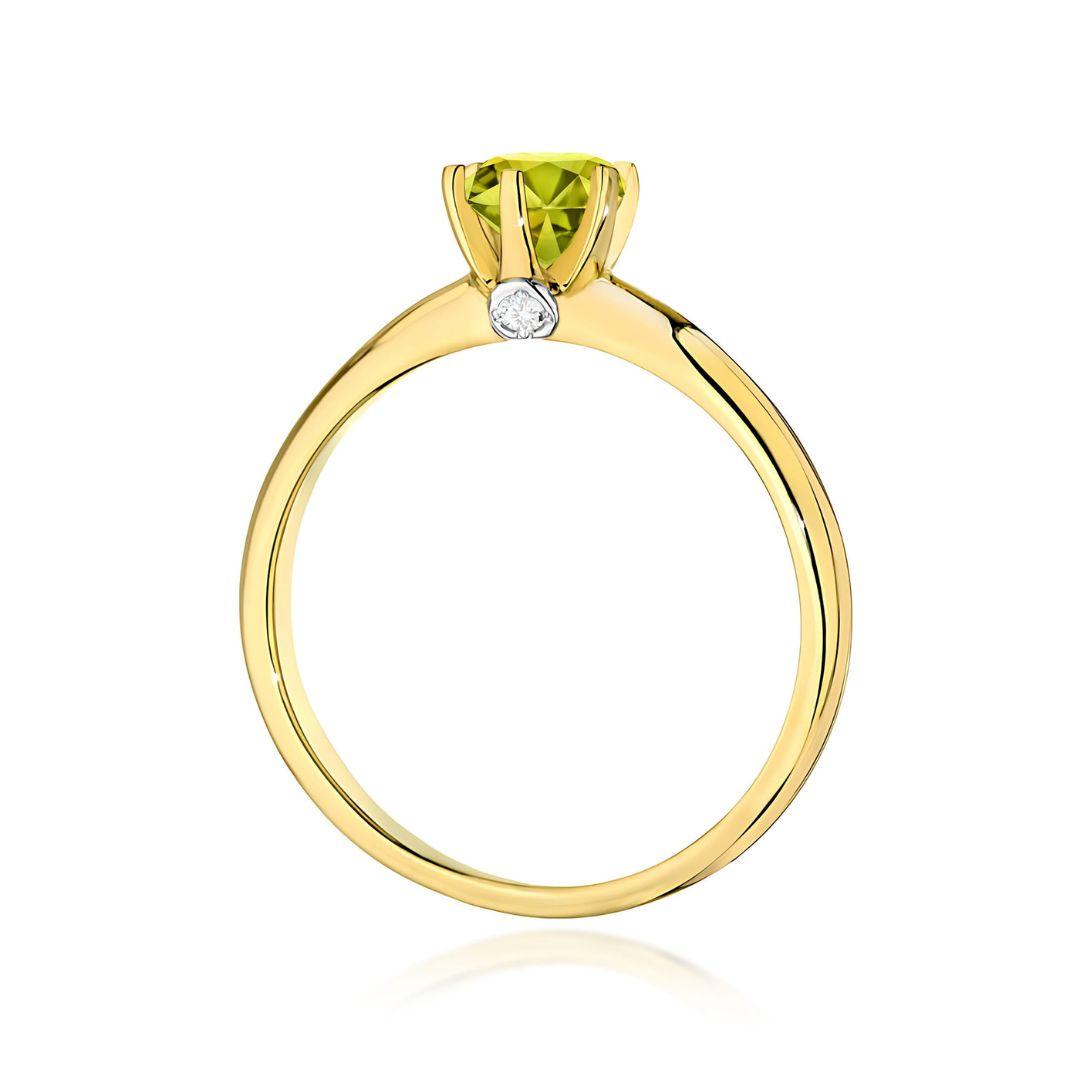 Anillo Olivé Oro Amarillo 14K con Peridoto y Diamantes 0,60 ct