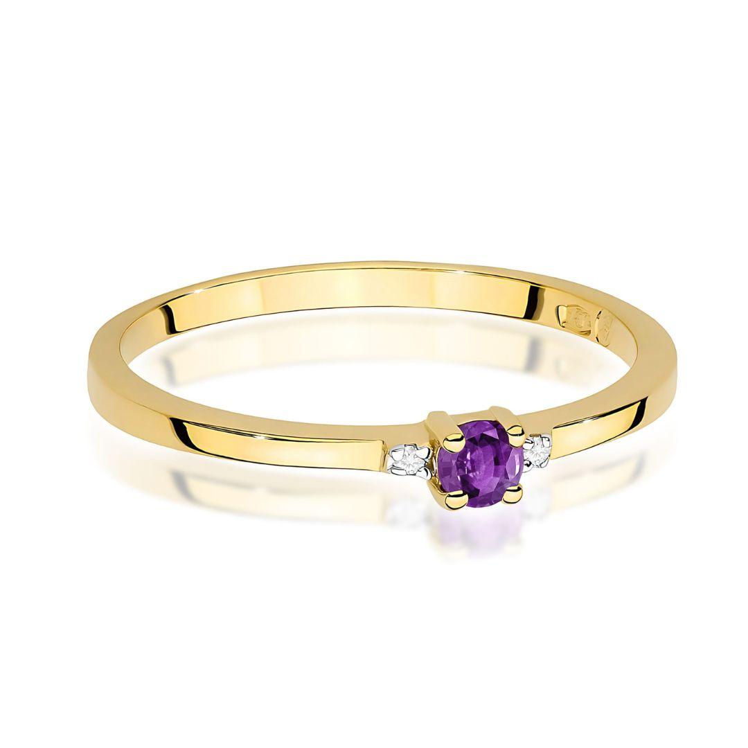 Anillo Vera Amatista 0,10 ct en Oro 14K con Diamantes