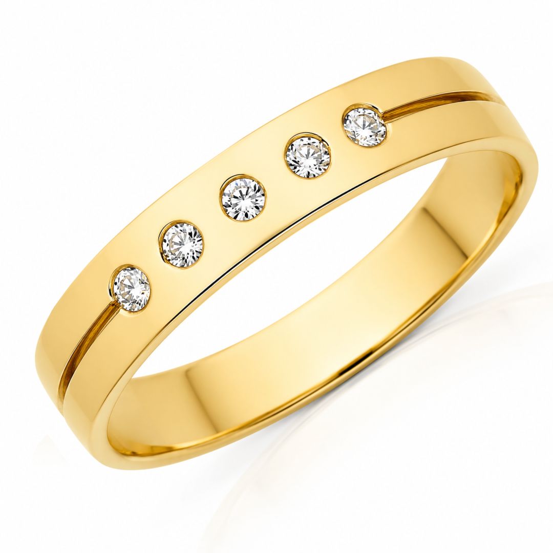 Anillo Alianza de Oro 18K con 5 Circonitas