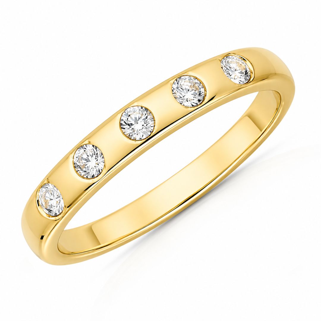 Anillo Alianza de Oro 18K con Línea de Circonitas