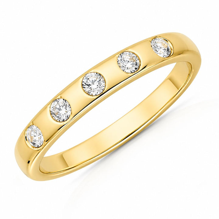 Anillo Alianza de Oro 18K con Línea de Circonitas