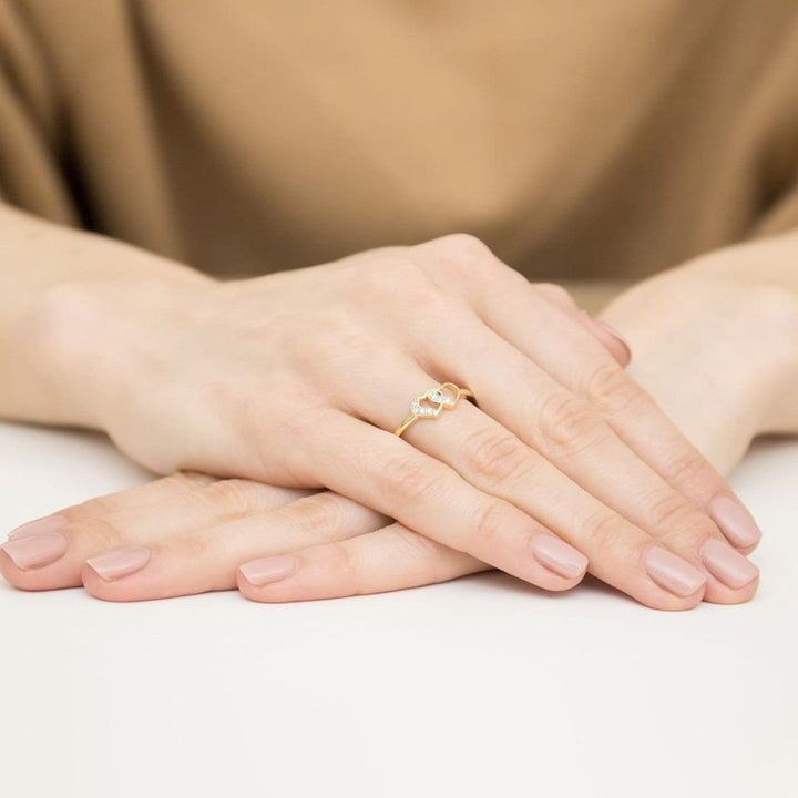 Anillo Amore de Oro 14K con Corazones y Diamantes Naturales