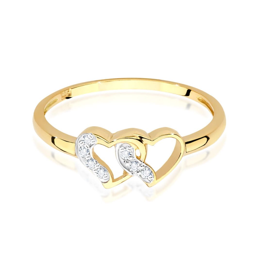 Anillo Amore de Oro 14K con Corazones y Diamantes Naturales