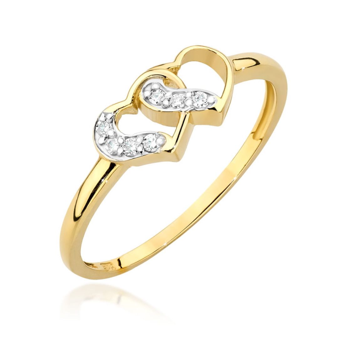 Anillo Amore de Oro 14K con Corazones y Diamantes Naturales