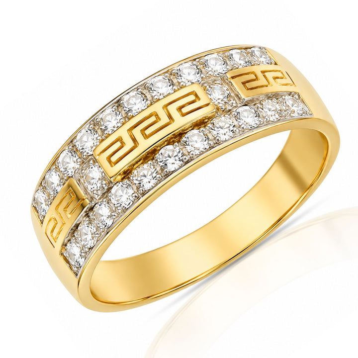Anillo Bicolor de Oro 18K con Greca y Circonitas
