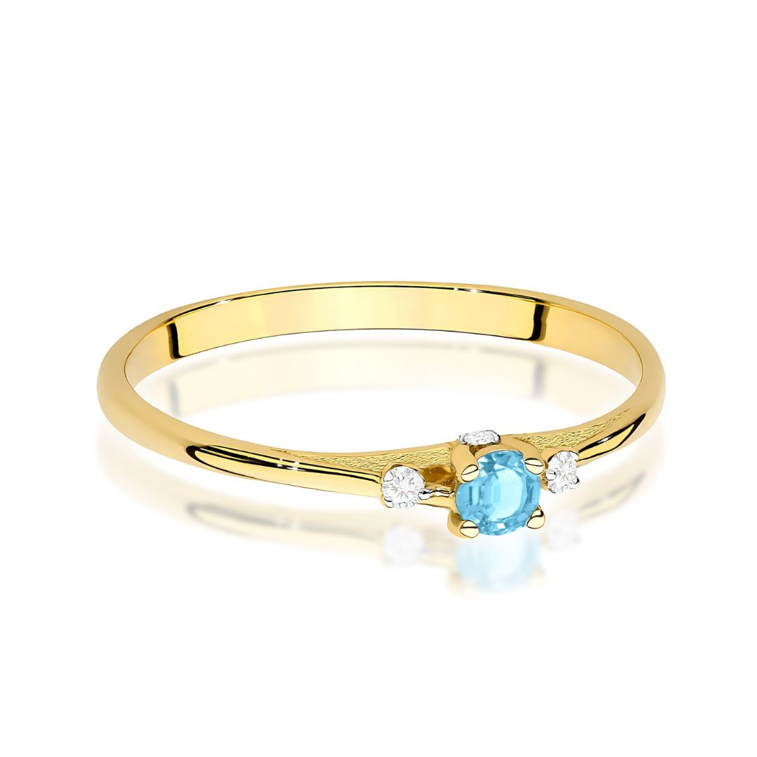 Anillo Celeste de Oro 9K con Topacio Swiss y Diamantes