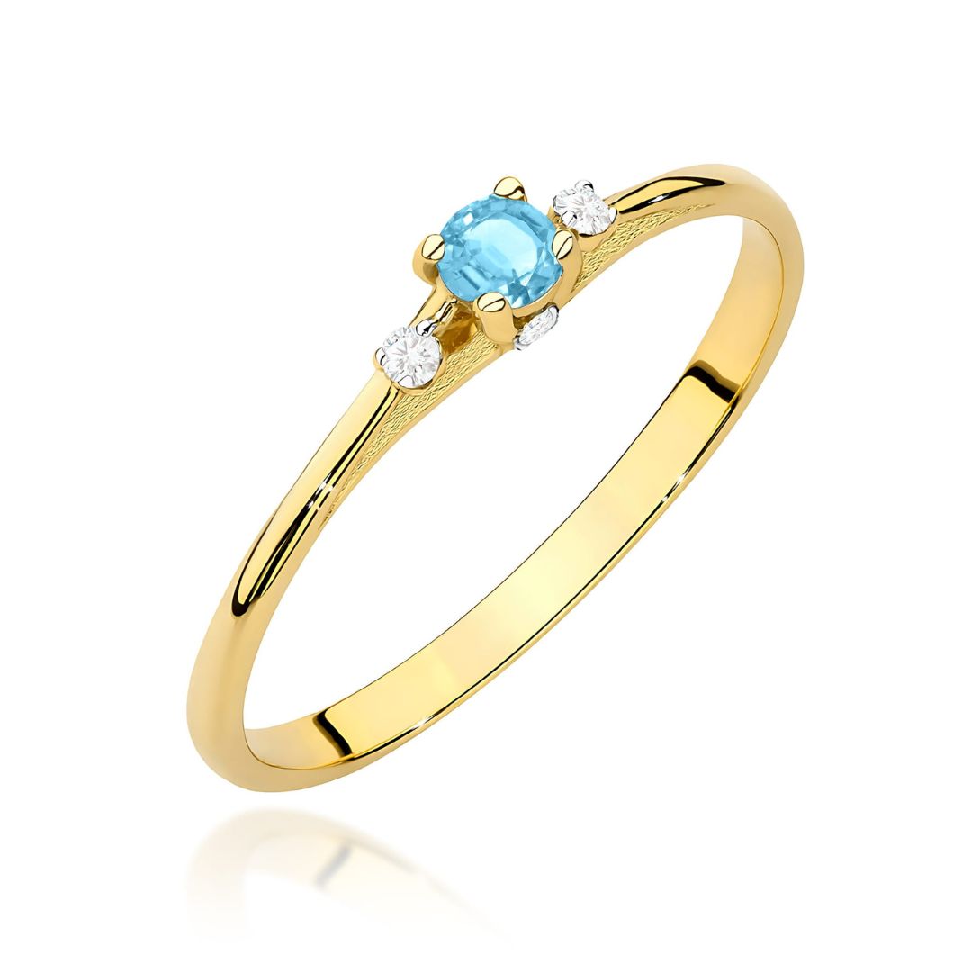 Anillo Celeste de Oro 9K con Topacio Swiss y Diamantes