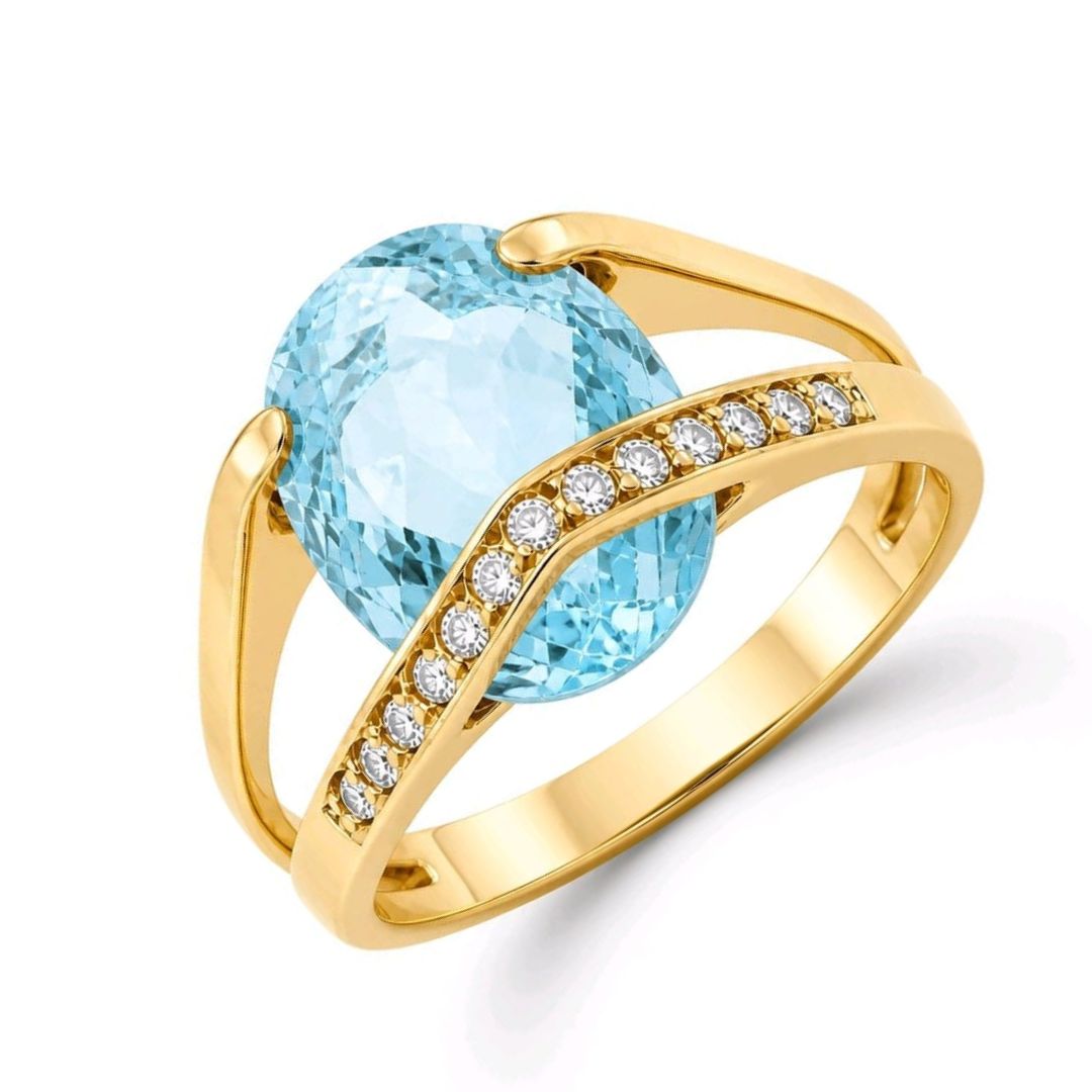 Anillo Celestina de Oro 18K con Piedra Azul y Circonitas