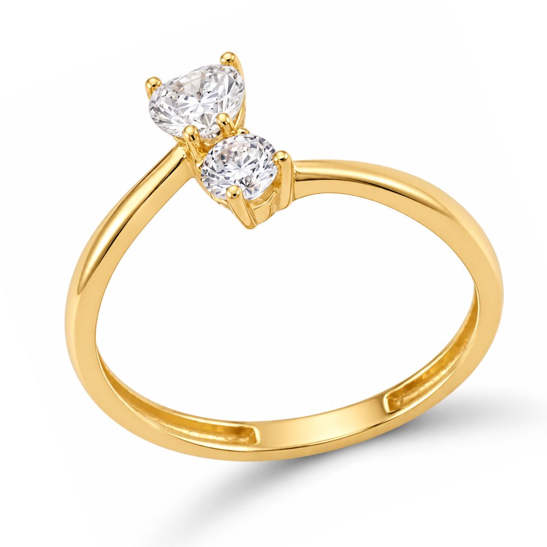 Anillo Cruzado de Oro 9K con Circonitas Corazón y Redonda