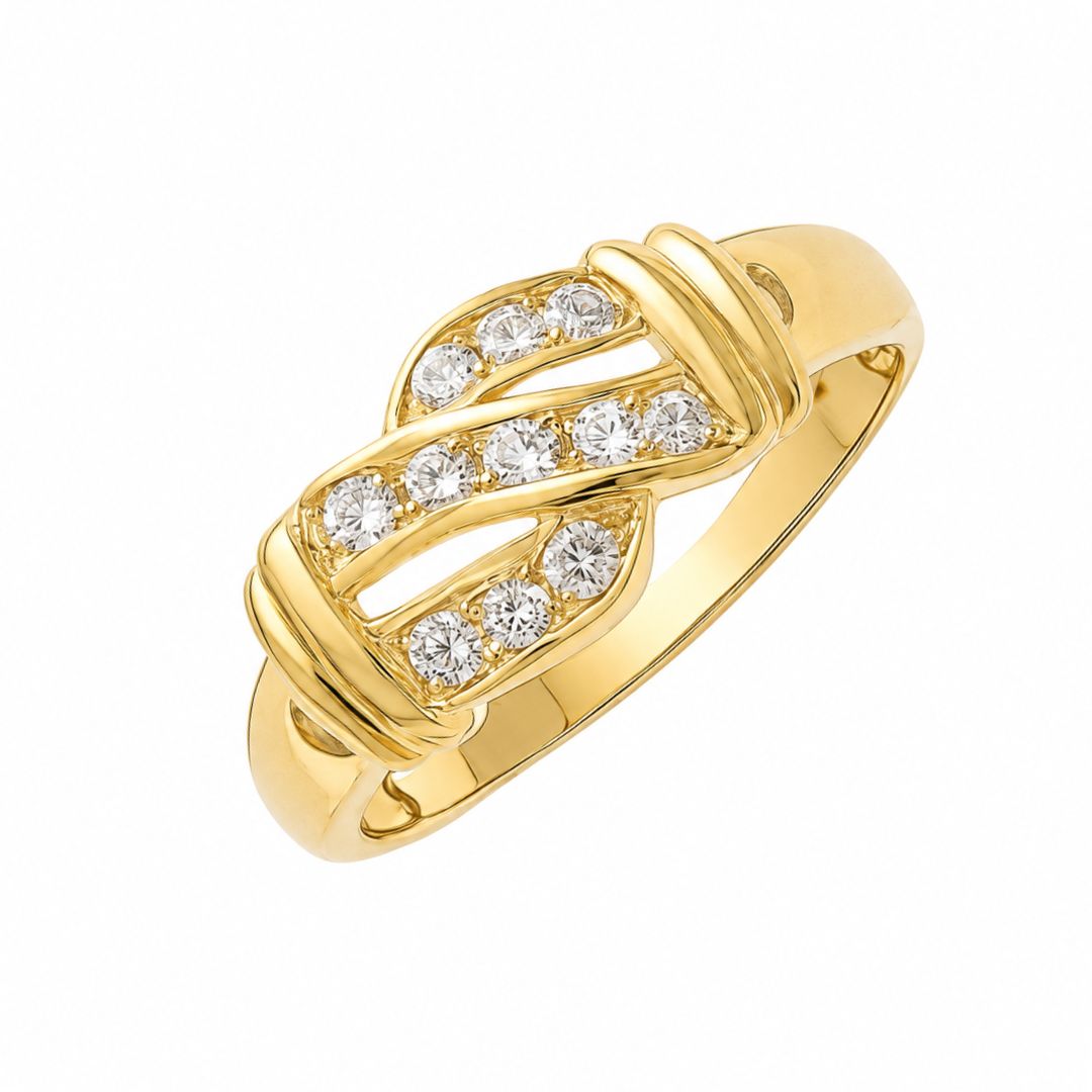 Anillo de Oro 18K Entrelazado con Circonitas
