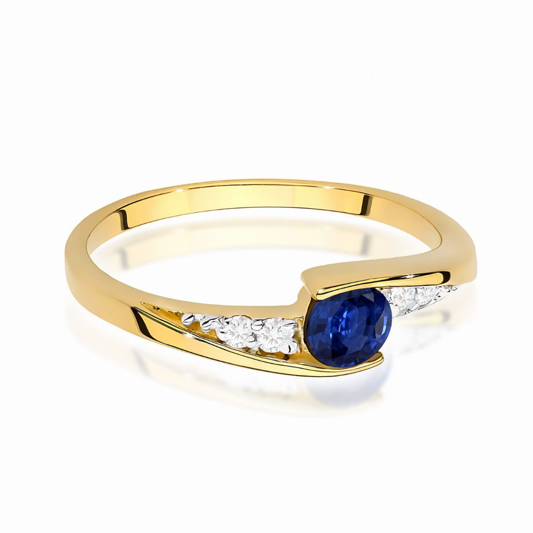 Anillo Diana de Oro 14K con Zafiro y Diamantes