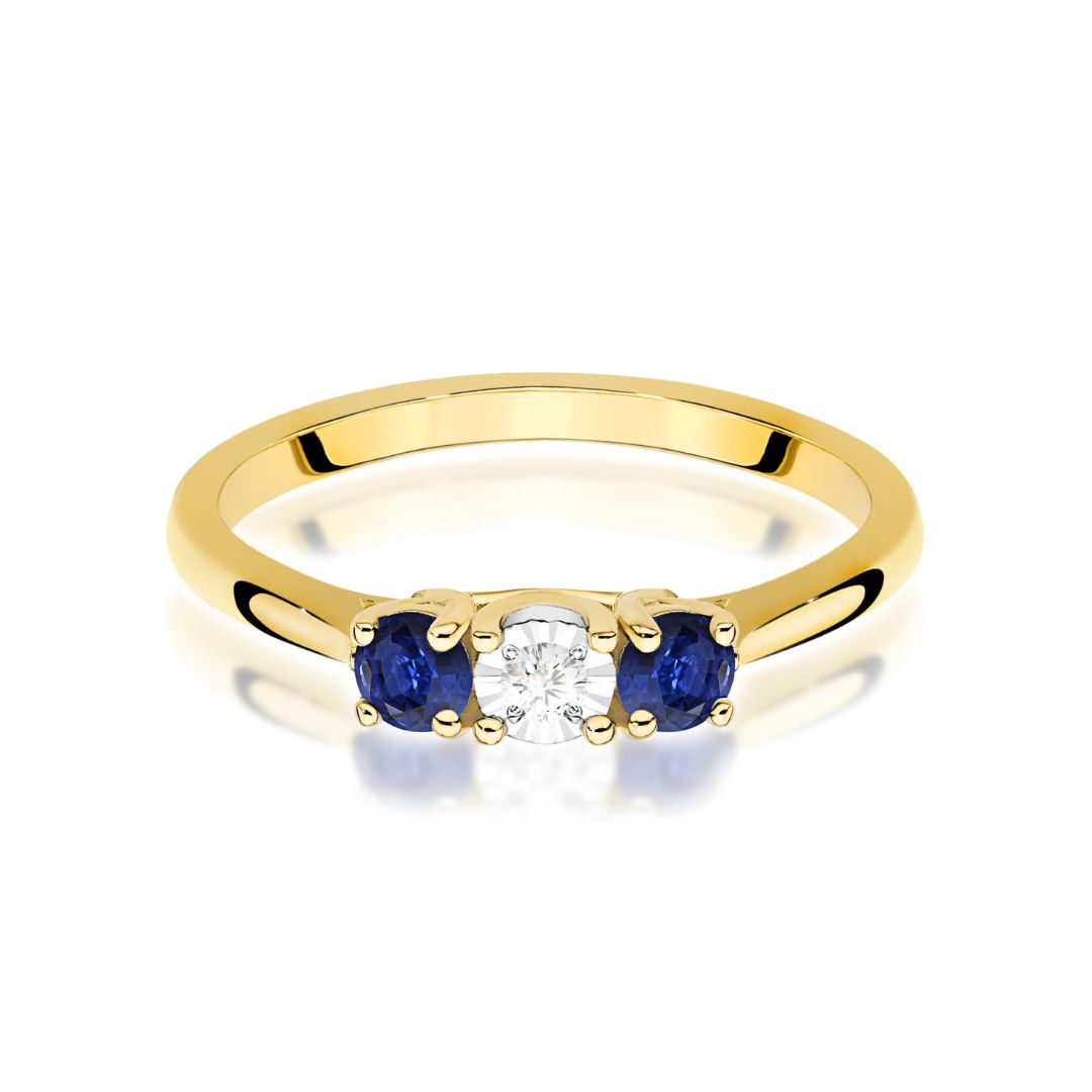 Anillo Dorte de oro amarillo de 14K con diamante y zafiros