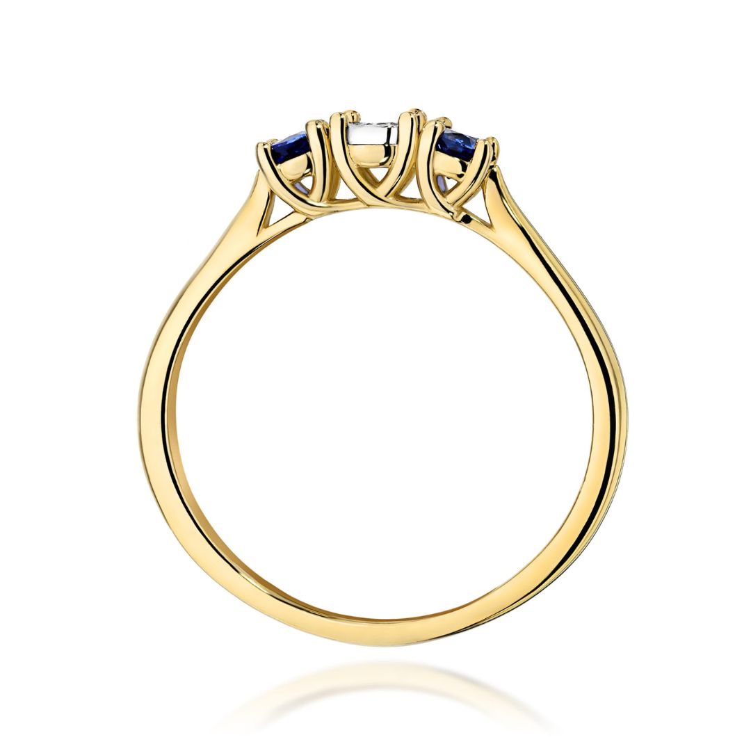 Anillo Dorte de oro amarillo de 14K con diamante y zafiros