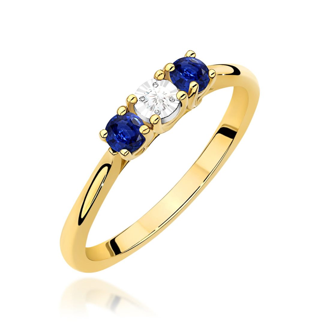 Anillo Dorte de oro amarillo de 14K con diamante y zafiros