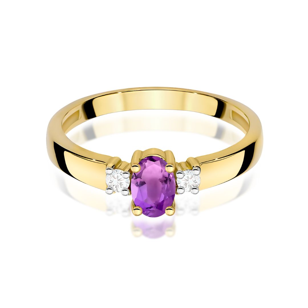 Anillo Elisa de Oro 14K con Amatista y Diamantes