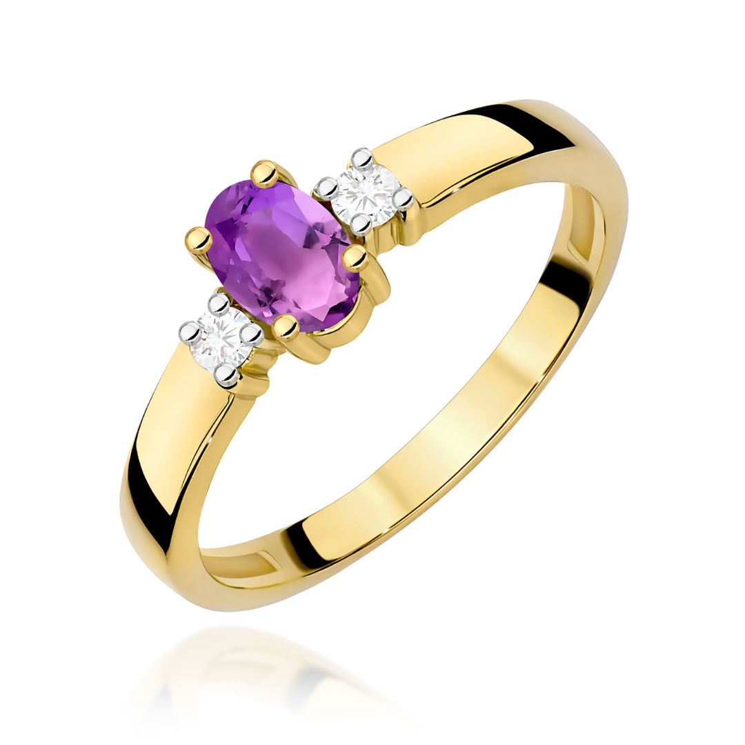 Anillo Elisa de Oro 14K con Amatista y Diamantes