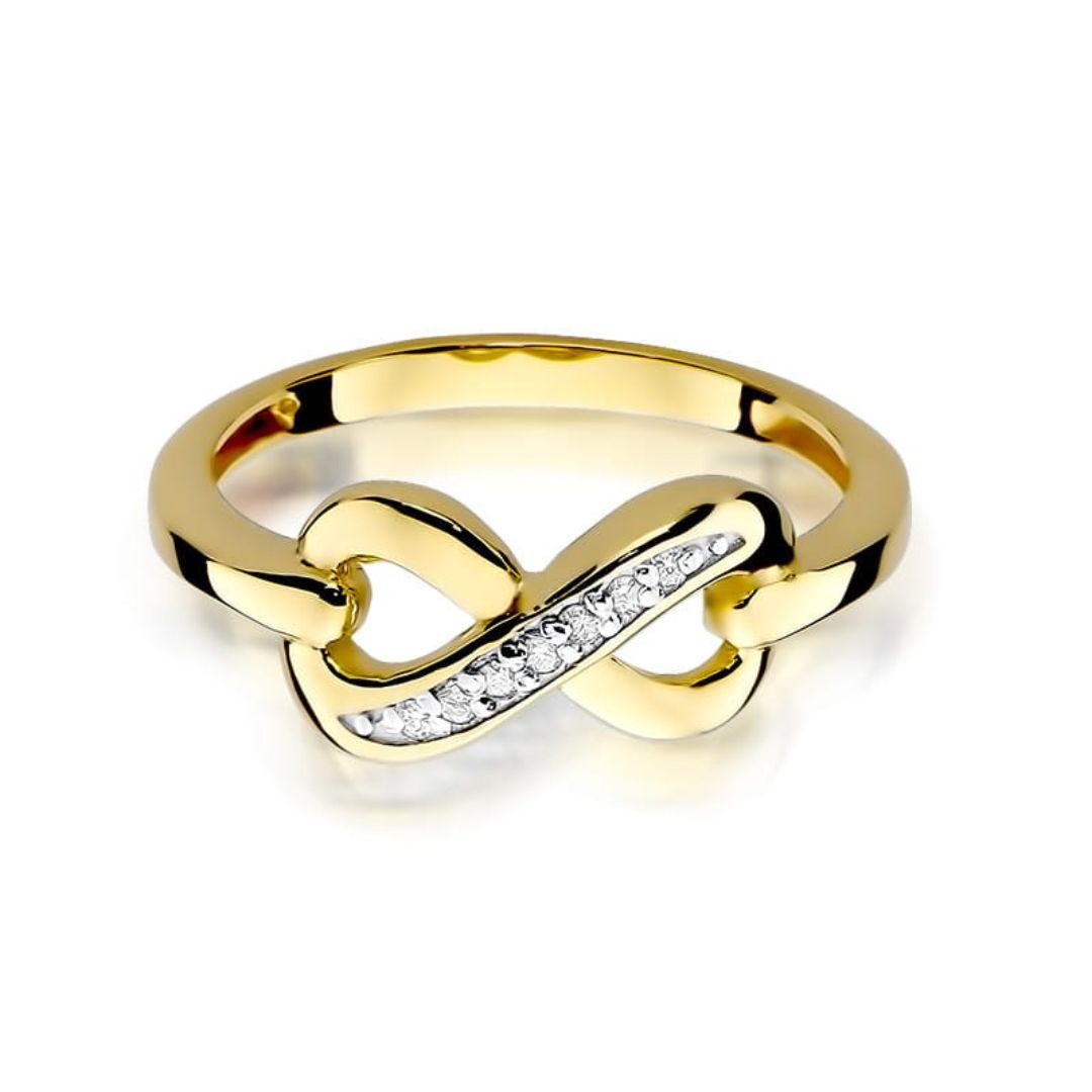 Anillo Eterna de Oro 14K con Infinito, Corazones y Diamantes