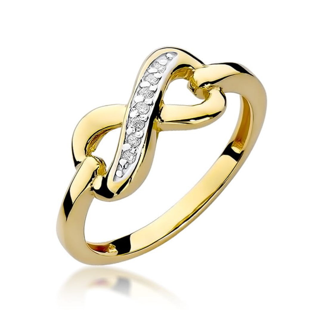 Anillo Eterna de Oro 14K con Infinito, Corazones y Diamantes